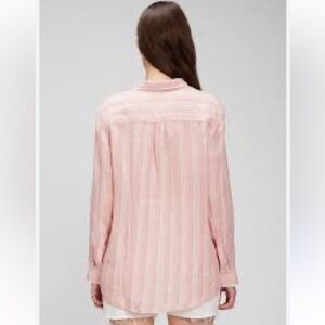 GAP Linen Boyfriend Shirt EUC size Large Pink Stripe